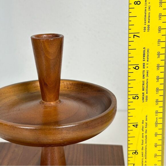 Vintage Walnut Wood MCM Lazy Susan Candle Holder 7 inch - Picture 6 of 7